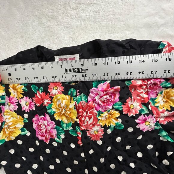 Vintage Maggy London Womens 100% Silk Floral Polka Dot Blouse Size 6 Black Multi - Picture 5 of 8